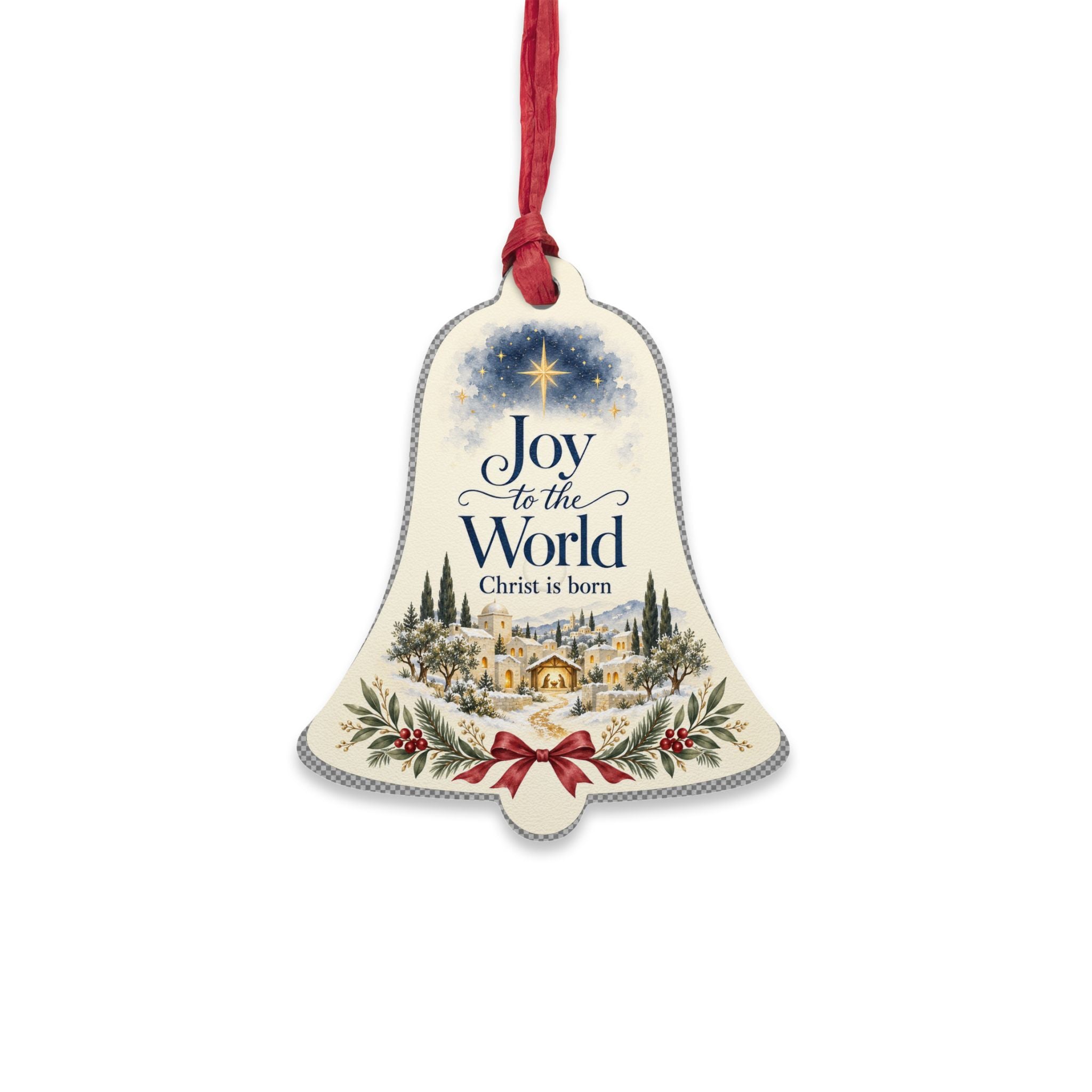 Joy to the World Wooden Bell Ornament – Religious Christmas Tree Decoration