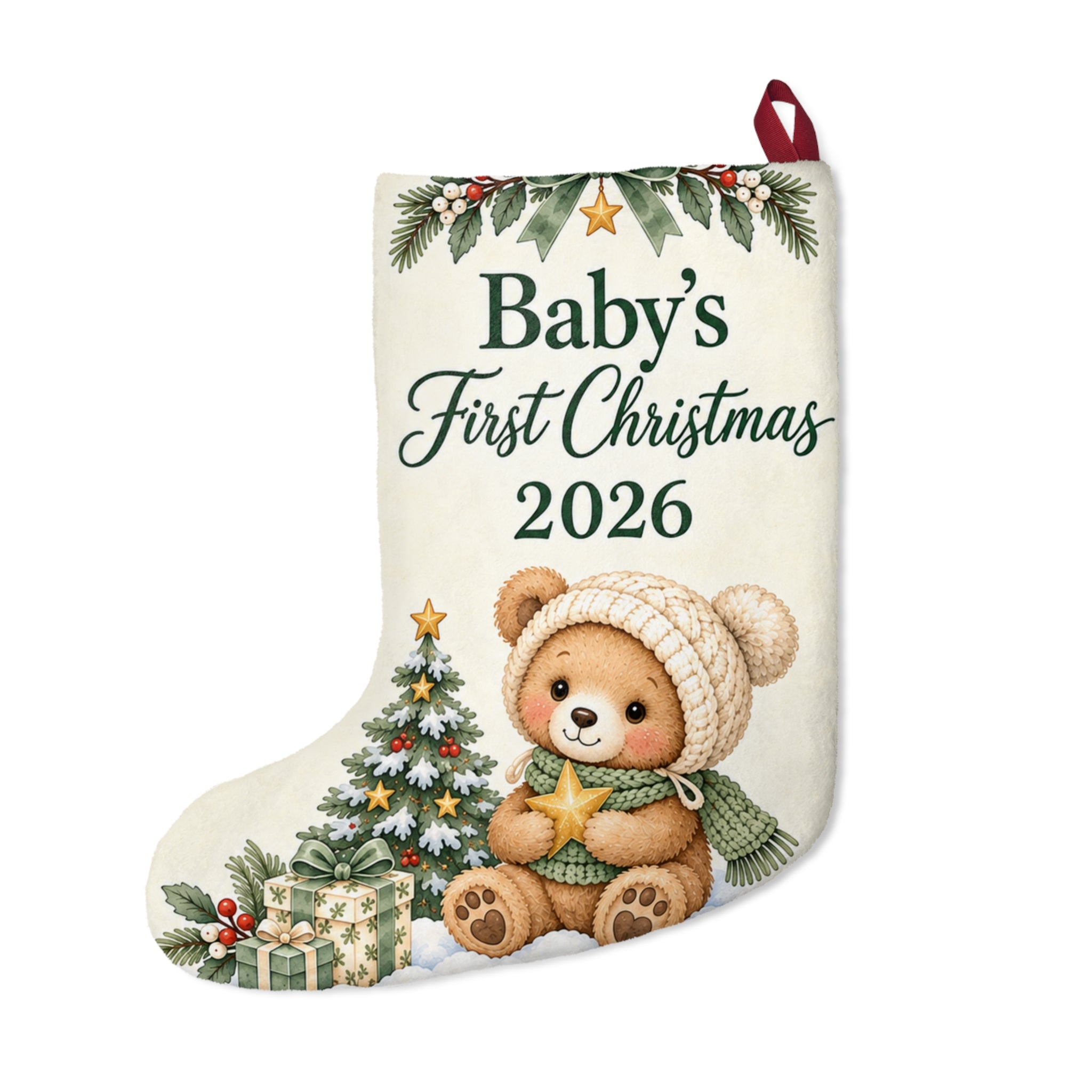 Baby's First Christmas 2026 Stocking — Personalized Teddy Bear Holiday Stocking