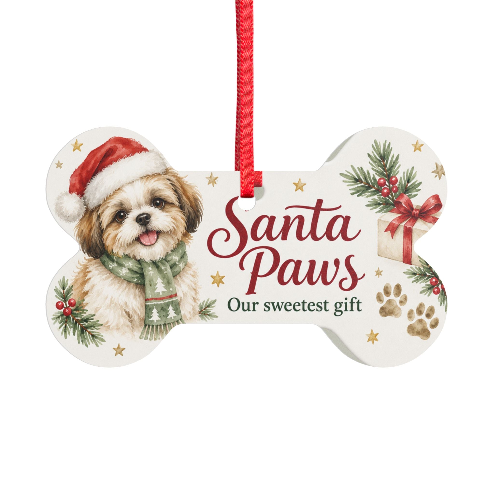 Santa Paws Aluminum Ornament – Cute Dog Christmas Pet Decoration