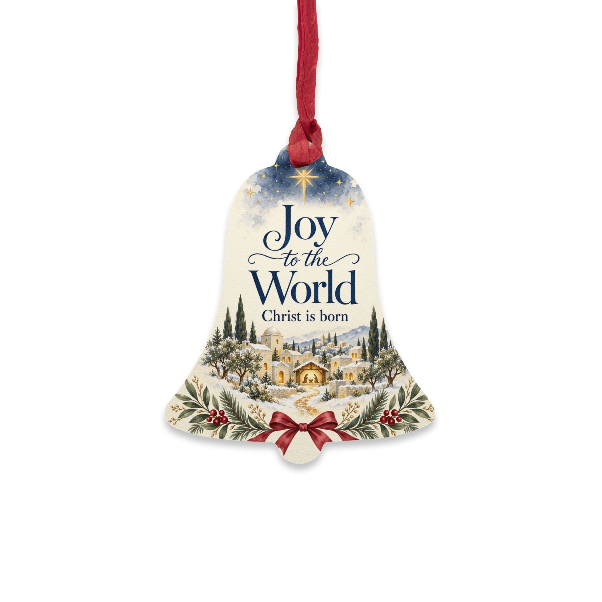 Joy to the World Wooden Bell Ornament – Religious Christmas Tree Decoration