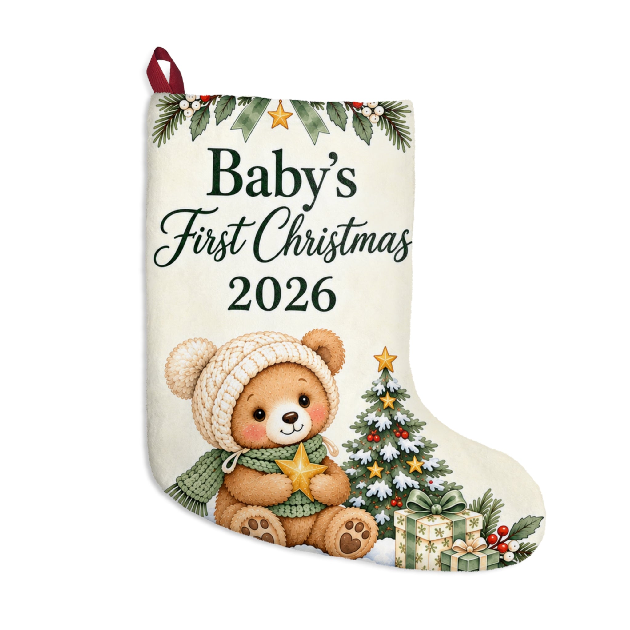 Baby's First Christmas 2026 Stocking — Personalized Teddy Bear Holiday Stocking